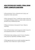 AQA PSYCHOLOGY PAPER 2 FINAL EXAM&NewLine;SCRIPT COMPLETE QUESTIONS