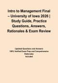 Intro to Management Final &ndash; University of Iowa 2026 &vert; Study Guide&comma; Practice Questions&comma; Answers&comma; Rationales & Exam Review