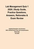 Lab Management Quiz 1 2026 &vert; Study Guide&comma; Practice Questions&comma; Answers&comma; Rationales & Exam Review