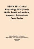 PSYCH 481&colon; Clinical Psychology 2026 &vert; Study Guide&comma; Practice Questions&comma; Answers&comma; Rationales & Exam Review&NewLine;&NewLine;
