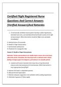 Certified Flight Registered Nurse &NewLine;Questions And Correct Answers &NewLine;&lpar;Verified Answers&rpar;And Rationales 