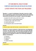 ATI CMS MENTAL HEALTH EXAM&NewLine;COMPLETE QUESTIONS AND DETAILED SOLUTIONS&NewLine;LATEST UPDATE THIS YEAR JUST RELEASED