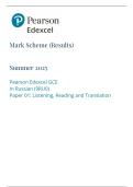 Edexcel A Level Russian Paper 1&colon; Listening&comma; Reading and Translation Mark Scheme 2025