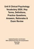 Unit 8 Clinical Psychology Vocabulary 2026 &vert; Key Terms&comma; Definitions&comma; Practice Questions&comma; Answers&comma; Rationales & Exam Review