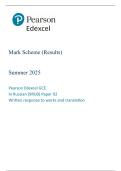 Edexcel A Level Russian Paper 2 Written response to works and translation Mark Scheme 2025