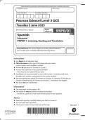 Edexcel A Level Spanish Paper 1&colon; Listening&comma; Reading and Translation 2025