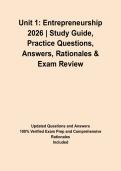 Unit 1&colon; Entrepreneurship 2026 &vert; Study Guide&comma; Practice Questions&comma; Answers&comma; Rationales & Exam Review