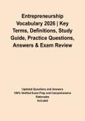 Entrepreneurship Vocabulary 2026 &vert; Key Terms&comma; Definitions&comma; Study Guide&comma; Practice Questions&comma; Answers & Exam Review
