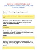 MARYLAND DRIVER IMPROVEMENT EXAM&NewLine;COMPLETE QUESTIONS AND DETAILED SOLUTIONS LATEST&NewLine;UPDATE JUST RELEASED