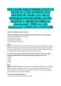 TEST BANK FOR INTRODUCTION TO CRITICAL CARE NURSING 8TH EDITION BY MARY LOU SOLE&comma; DEBORAH GOLDENBERG KLEIN & MARTHE J&period; MOSELEY &ndash; COMPLETE CHAPTERS&comma; QUESTIONS & ANSWERS