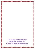 KAPLAN & SADOCK SYNOPSIS OF &NewLine;PSYCHIATRY UPDATED 12TH  &NewLine;EDITION TEST BANK 2026 GRADED A &plus;