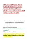 CA D-75 Ceiling-Mounted Storage &NewLine;Systems Contractor Exam Practice &NewLine;Questions And Correct Answers &NewLine;&lpar;Verified Answers&rpar; Plus Rationale 2027 &NewLine;Q&A&vert; Instant Download Pdf