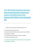 CA D-78 Portable Sanitation Contractor &NewLine;Exam Practice Questions And Correct &NewLine;Answers &lpar;Verified Answers&rpar; Plus &NewLine;Rationale 2027 Q&A&vert; Instant Download &NewLine;Pdf