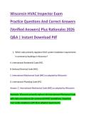 Wisconsin HVAC Inspector Exam &NewLine;Practice Questions And Correct Answers &NewLine;&lpar;Verified Answers&rpar; Plus Rationales 2026 &NewLine;Q&A &vert; Instant Download Pdf