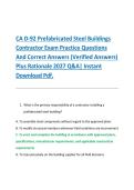 CA D-92 Prefabricated Steel Buildings &NewLine;Contractor Exam Practice Questions &NewLine;And Correct Answers &lpar;Verified Answers&rpar; &NewLine;Plus Rationale 2027 Q&A&vert; Instant &NewLine;Download Pdf