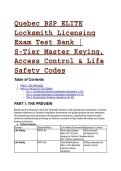 2026&sol;2027 Quebec BSP ELITE Locksmith Licensing Exam Test Bank &vert; S-Tier Master Keying&comma; Access Control & Life Safety &lpar;Q&A&rpar;