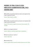 NURSING 101 FINAL EXAM 95 2026&NewLine;MEDICATION ADMINISTRATION DRILL PACK&NewLine;ANSWER SHEET&NewLine;