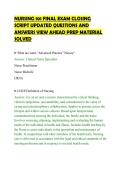 NURSING 101 FINAL EXAM CLOSING&NewLine;SCRIPT UPDATED QUESTIONS AND&NewLine;ANSWERS VIEW AHEAD PREP MATERIAL&NewLine;SOLVED&NewLine;