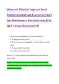 Wisconsin Electrical Inspector Exam &NewLine;Practice Questions And Correct Answers &NewLine;&lpar;Verified Answers&rpar; Plus Rationales 2026 &NewLine;Q&A &vert; Instant Download Pdf