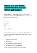 NURSING CARE OF CHILDREN 2&NewLine;COMPREHENSIVE REVIEW SHEET&NewLine;VERIFIED QUESTION BANK&NewLine;