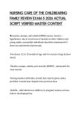 NURSING CARE OF THE CHILDBEARING&NewLine;FAMILY REVIEW EXAM 5 2026 ACTUAL&NewLine;SCRIPT VERIFIED MASTER CONTENT&NewLine;
