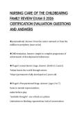 NURSING CARE OF THE CHILDBEARING&NewLine;FAMILY REVIEW EXAM 5 2026&NewLine;CERTIFICATION EVALUATION QUESTIONS&NewLine;AND ANSWERS