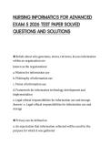 NURSING INFORMATICS FOR ADVANCED&NewLine;EXAM 5 2026 TEST PAPER SOLVED&NewLine;QUESTIONS AND SOLUTIONS