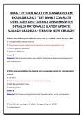 NBAA CERTIFIED AVIATION MANAGER &lpar;CAM&rpar; EXAM 2026&sol;2027 TEST BANK &vert; COMPLETE QUESTIONS AND CORRECT ANSWERS WITH DETAILED RATIONALES &vert;LATEST UPDATE&vert; ALREADY GRADED A&plus;&vert; &vert;BRAND NEW VERSION&excl;&excl;