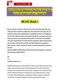 NR 547 Week 7 Differential Diagnosis in Psychiatric-Mental Health &NewLine;across the Lifespan Practicum - Chamberlain  