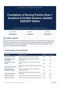Foundations of Nursing Practice Exam 1 Questions & Verified Answers&comma; Updated 2026&sol;2027 Edition