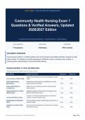 Community Health Nursing Exam 1 Questions & Verified Answers&comma; Updated 2026&sol;2027 Edition