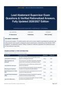 Lead Abatement Supervisor Exam Questions & Verified Rationalized Answers&comma; Fully Updated 2026&sol;2027 Edition