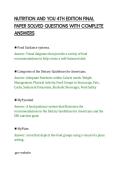 NUTRITION AND YOU 4TH EDITION FINAL&NewLine;PAPER SOLVED QUESTIONS WITH COMPLETE&NewLine;ANSWERS