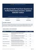 ATI Mental Health Final Exam Questions & Verified Rationalized Answers&comma; Updated 2026&sol;2027 Edition