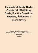 Concepts of Mental Health Chapter 34 2026 &vert; Study Guide&comma; Practice Questions&comma; Answers&comma; Rationales & Exam Review