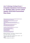 Intro To Biology &lpar;College&rpar; Exam 1 Complete Questions And Answers A&plus; Verified 100&percnt; Correct Latest Update 2025&sol;2026 Guaranteed Pass Exam