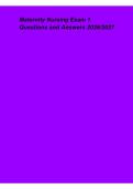 Maternity Nursing Exam 1 Questions and Answers 2026&ndash;2027 &ndash; Comprehensive Maternity Nursing Study Guide&comma; Practice Test and Exam Review