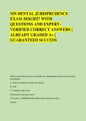 MN DENTAL JURISPRUDENCE &NewLine;EXAM 2026&sol;2027 WITH &NewLine;QUESTIONS AND EXPERT&NewLine;VERIFIED CORRECT ANSWERS &vert; &NewLine;ALREADY GRADED A&plus; &vert; &NewLine;GUARANTEED SUCCESS