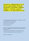 MN DENTAL JURISPRUDENCE EXAM &NewLine;STUDY GUIDE 2026&sol;2027 WITH 100 &NewLine;QUESTIONS AND EXPERT-VERIFIED &NewLine;CORRECT ANSWERS &vert; ALREADY &NewLine;GRADED A&plus; &vert; GUARANTEED SUCCESS
