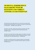 MN DENTAL JURISPRUDENCE &NewLine;EXAM 2026&sol;2027 WITH 200 &NewLine;QUESTIONS AND CORRECT &NewLine;ANSWERS &vert; GUARANTEED PASS 
