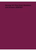Nursing 101 Final Exam Questions and Answers 2026&ndash;2027 &ndash; Comprehensive Nursing Study Guide&comma; Practice Questions and Exam Review
