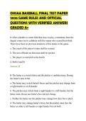 OHSAA BASEBALL FINAL TEST PAPER&NewLine;2026 GAME RULES AND OFFICIAL&NewLine;QUESTIONS WITH VERIFIED ANSWERS&NewLine;GRADED A&plus;