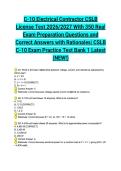 C-10 Electrical Contractor CSLB License Test 2026&sol;2027 With 350 Real Exam Preparation Questions and Correct Answers with Rationales&vert; CSLB C-10 Exam Practice Test Bank 1 Latest &lpar;NEW&excl;&rpar;
