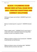 BLOCK 1 PLUMBING EXAM &NewLine;BRAND NEW ACTUAL EXAM WITH &NewLine;100&percnt; VERIFIED QUESTIONS AND &NewLine;CORRECT SOLUTIONS