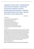 COMMUNITY HEALTH EXAM &ndash; COMPREHENSIVE &NewLine;QUESTIONS AND ANSWERS &vert; VERIFIED AND &NewLine;WELLDETAILED ANSWERS &vert; DETAILED &NewLine;EXPLANATIONS AND RATIONALES &vert; COMPLETE &NewLine;EXAM PREPARATION STUDY GUIDE &vert; PRACTICE &NewLine;QUESTIONS &vert; LATEST EXAM UPDATE 