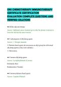 ONS CHEMOTHERAPY IMMUNOTHERAPY&NewLine;CERTIFICATE CERTIFICATION&NewLine;EVALUATION COMPLETE QUESTIONS AND&NewLine;VERIFIED SOLUTIONS&NewLine;