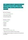 ONS CHEMOTHERAPY IMMUNOTHERAPY&NewLine;CERTIFICATE EXAM SCRIPT PREMIUM&NewLine;REVIEW SHEET TESTED QUESTIONS AND&NewLine;ANSWERS