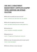 ONS ONCC CHEMOTHERAPY&NewLine;IMMUNOTHERAPY CERTIFICATE EXAMPREP&NewLine;TESTED QUESTIONS AND DETAILED&NewLine;SOLUTIONS