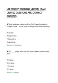 UNE PATHOPHYSIOLOGY MIDTERM EXAM&NewLine;UPDATED QUESTIONS AND CORRECT&NewLine;ANSWERS&NewLine;