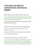 US EPA MODEL LEAD INSPECTOR&NewLine;CERTIFICATION TEST QUESTIONS AND&NewLine;ANSWERS